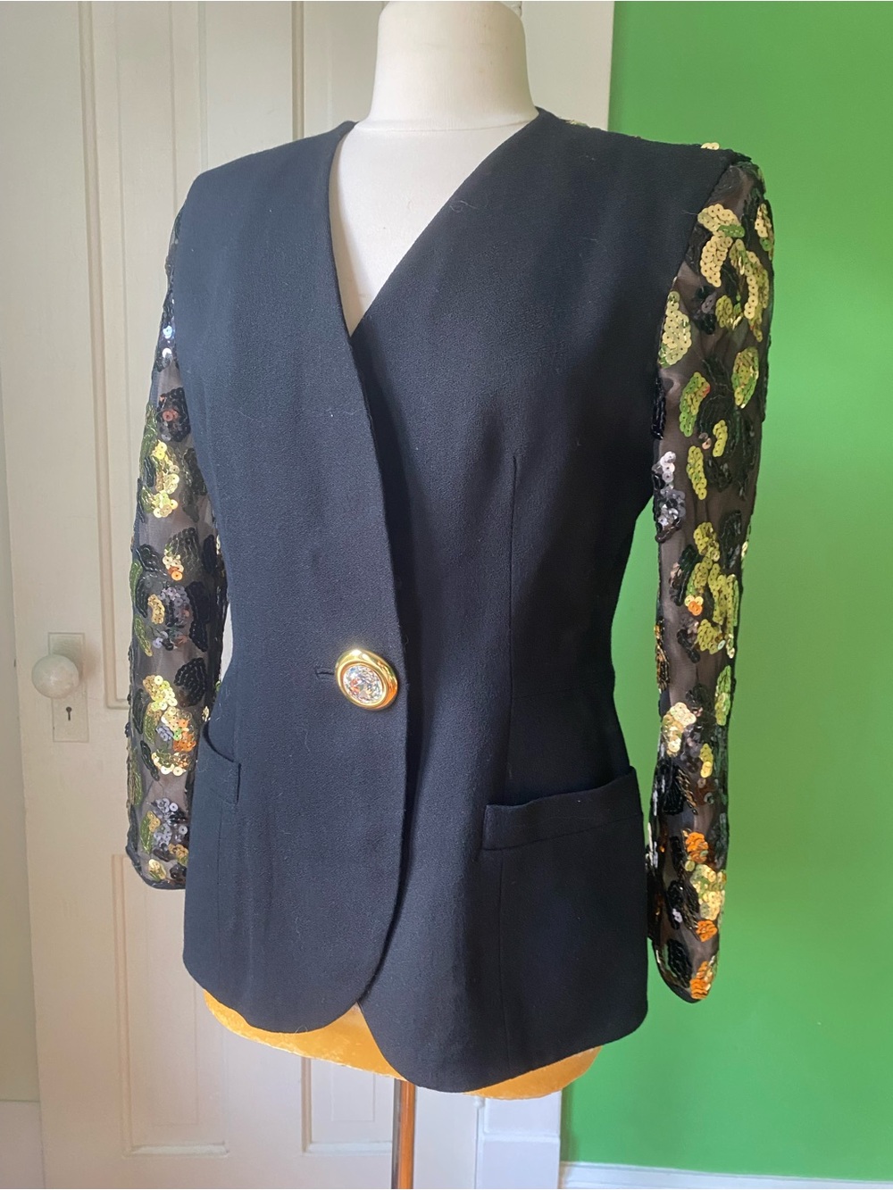 New Vintage 90s Rickie Freeman Terri Jon Nites sequin Sleeve Blazer evening